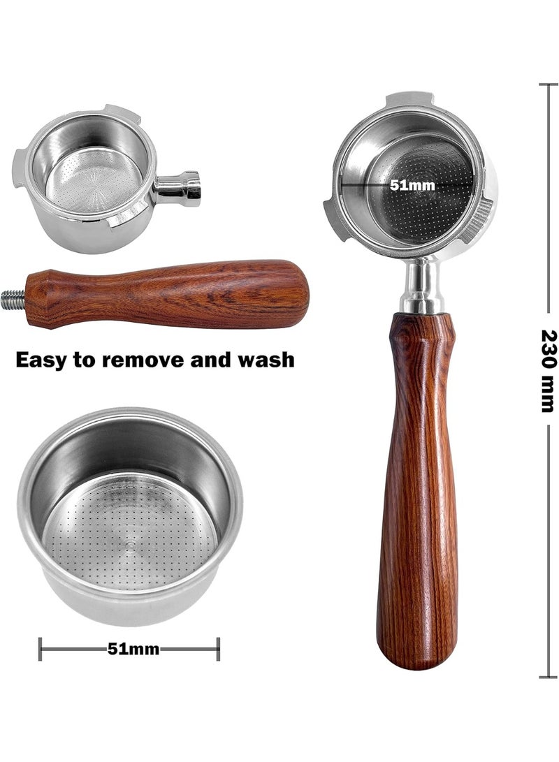 51mm Espresso Bottomless Portafilter Compatible for Delonghi EC680/EC685 Coffee Machine,Upgraded Rosewood,304 Food Stainless Steel,Filter Basket - Image 3