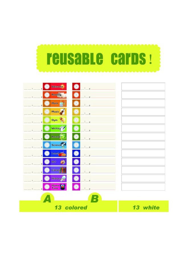 SpriteGru Daily Schedule Pocket Chart， Black Class Schedule with 26 Cards, 13+1 Pockets. 13 Colored + 13 Blank Double-Sided Reusable Cards, Easy Over-Door Mountings Included. (13" x 36") - Image 3
