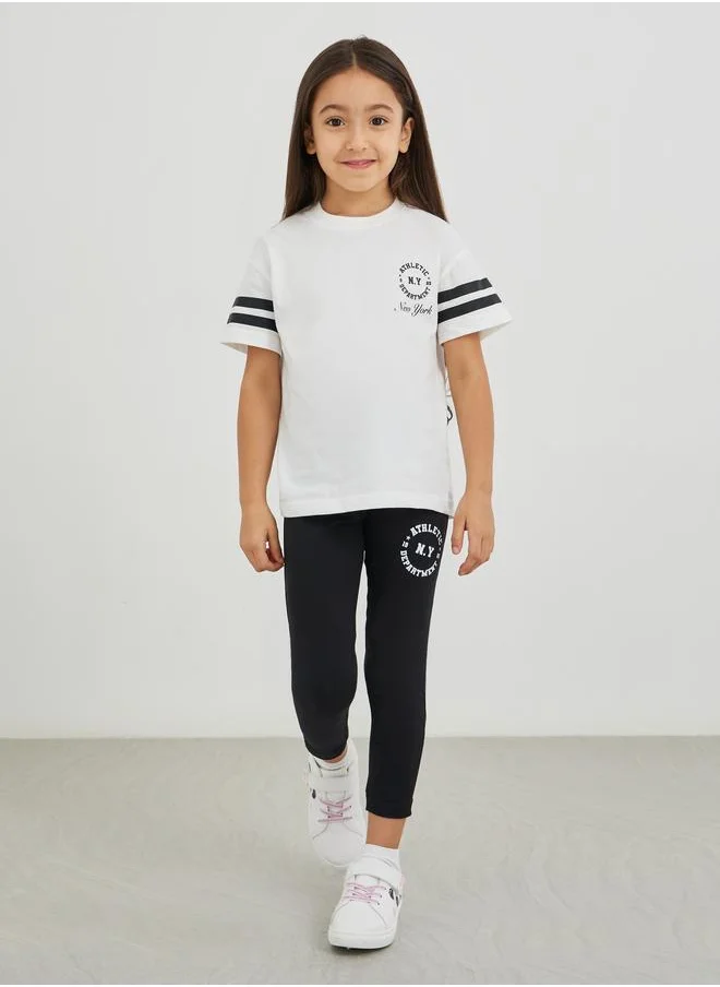 Styli Styli Slogan Print Round Neck T-Shirt and Leggings Set