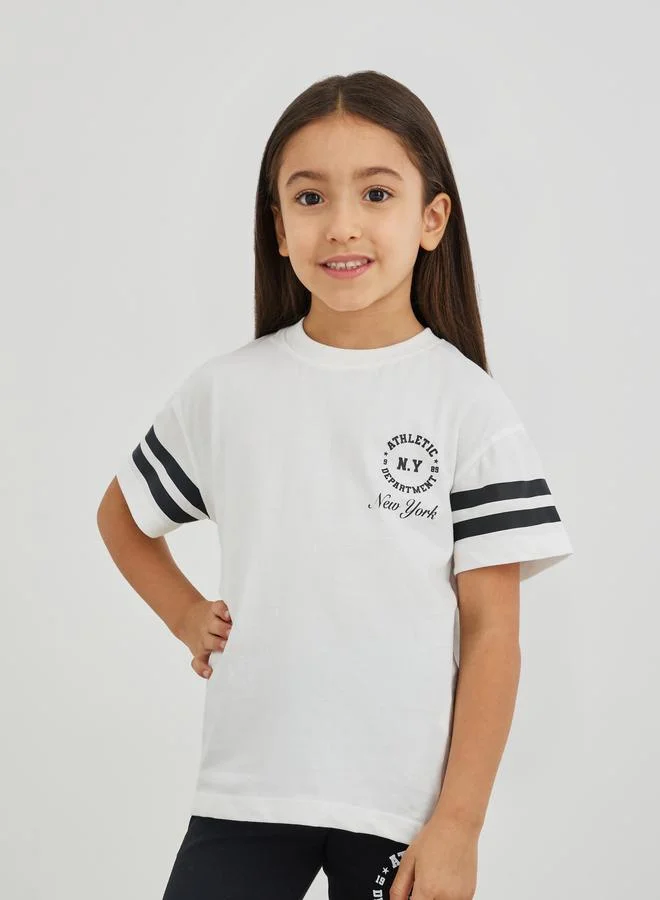 Styli Styli Slogan Print Round Neck T-Shirt and Leggings Set