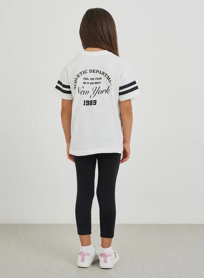 Styli Styli Slogan Print Round Neck T-Shirt and Leggings Set