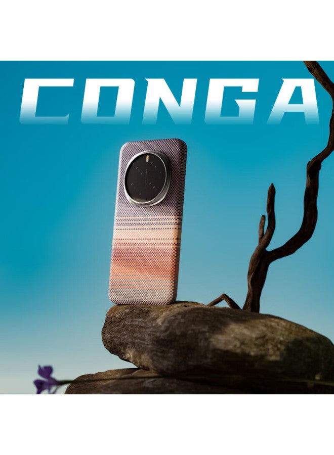 Conga Kevlar Fiber Full Protection Case For Honor Magic7, Ultra Thin Hard Shell Anti-drop Heat Dissipation Case, Sunset Red Magnetic Absorption Metal Ring. - Image 1