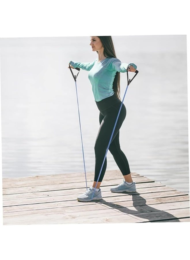 Professional sports resistance band with two handles - versatile exercise rope - ideal for yoga, muscle strengthening, and home fitness - lightweight and blue - Image 2