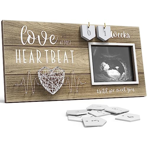 EURSET Baby Sonogram Picture Frame with Countdown Weeks - Standard 4"x3" Ultrasound Photo - Pregnancy Announcements Ideas - Gender Reveal Baby-Shower Gift - New Mom Expecting Parents to Be Keepsake Gifts - Image 1