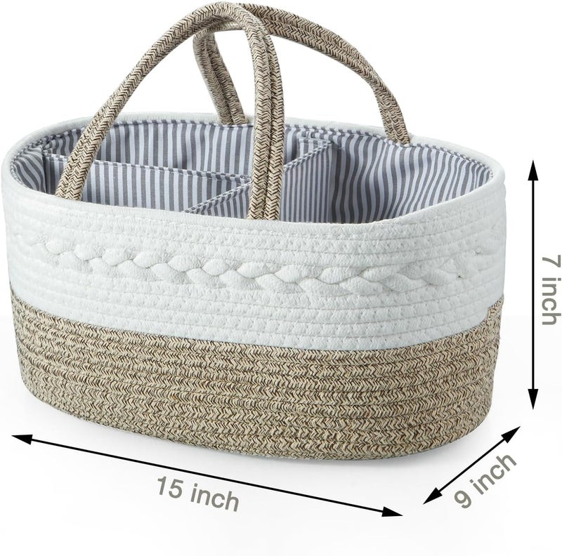 PandaEar Baby Diaper Caddy Organizer Portable Nursery Storage Basket Cotton Rope Diaper Caddy for Baby Shower Gifts Newborn Infants Brown - Image 4