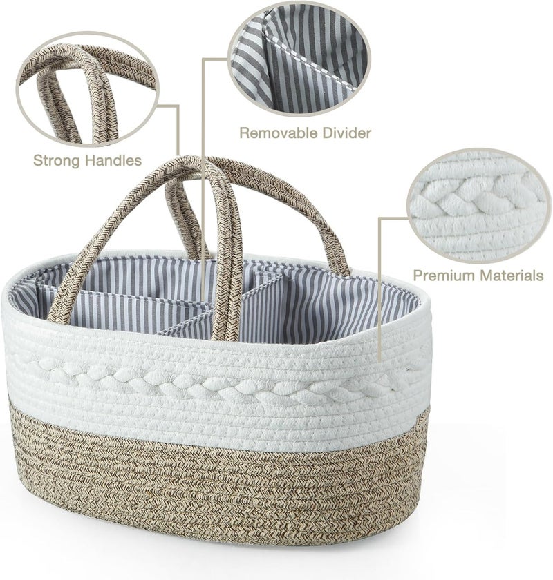 PandaEar Baby Diaper Caddy Organizer Portable Nursery Storage Basket Cotton Rope Diaper Caddy for Baby Shower Gifts Newborn Infants Brown - Image 2