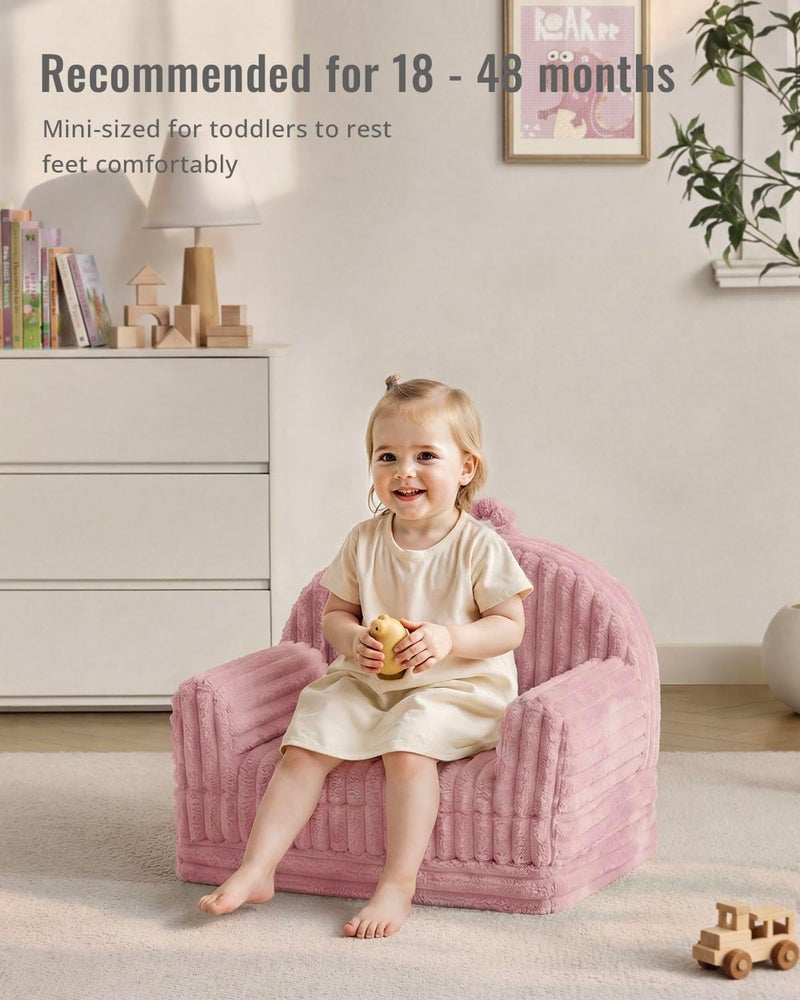 Blissful Diary Toddler Couch, 2-in-1 Comfy Toddler Chair & Lounger, Soft Flannel Fleece Kids Couch Sofa for Old Girls Boys Birthday Gift, Blush Pink - Image 4