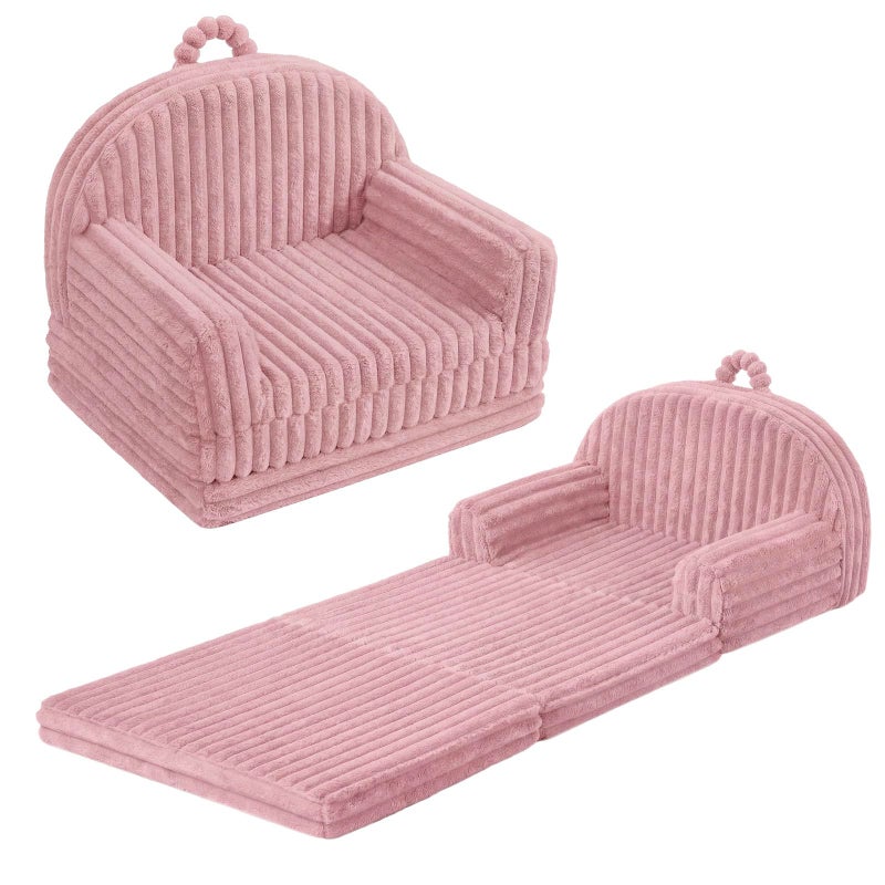 Blissful Diary Toddler Couch, 2-in-1 Comfy Toddler Chair & Lounger, Soft Flannel Fleece Kids Couch Sofa for Old Girls Boys Birthday Gift, Blush Pink - Image 1