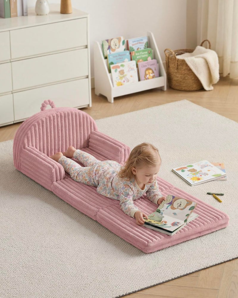 Blissful Diary Toddler Couch, 2-in-1 Comfy Toddler Chair & Lounger, Soft Flannel Fleece Kids Couch Sofa for Old Girls Boys Birthday Gift, Blush Pink - Image 2