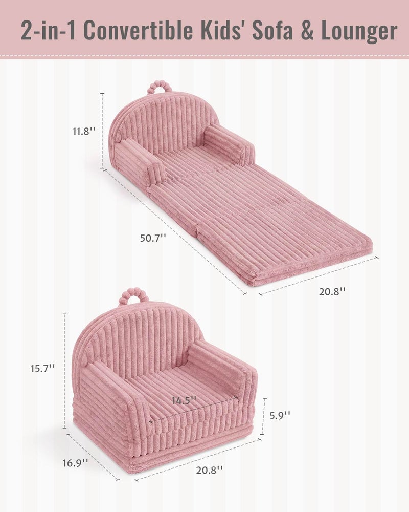 Blissful Diary Toddler Couch, 2-in-1 Comfy Toddler Chair & Lounger, Soft Flannel Fleece Kids Couch Sofa for Old Girls Boys Birthday Gift, Blush Pink - Image 3