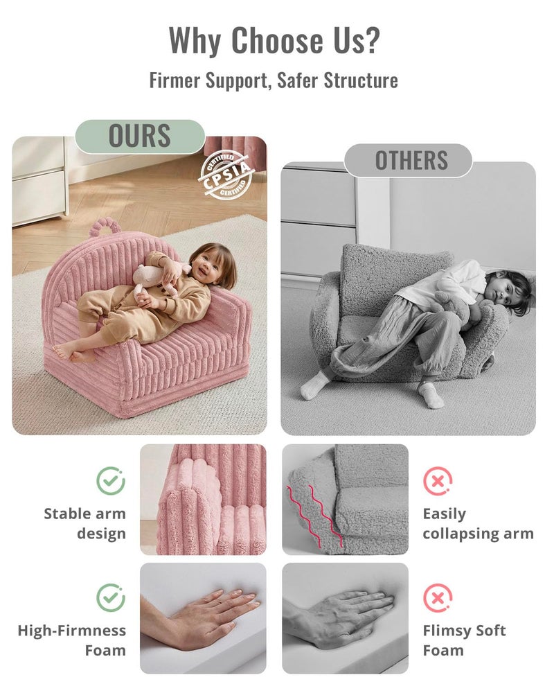 Blissful Diary Toddler Couch, 2-in-1 Comfy Toddler Chair & Lounger, Soft Flannel Fleece Kids Couch Sofa for Old Girls Boys Birthday Gift, Blush Pink - Image 5