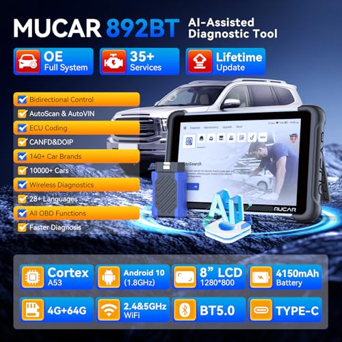 MUCAR 892BT AI-Assisted Bidirectional Scan Tool, Full System OBD2 Scanner, Bi-Directional OBD2 Scanner Diagnostic Tool,ECU Coding, 35 Services, FCA Autoauth, CANFD and DOIP, Free Lifetime Upgrade - Image 2