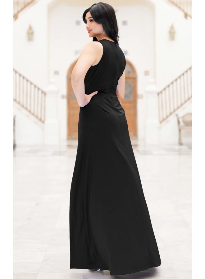 KOH KOH Sleeveless Flattering Dressy Long Pant Cape Classy Elegant Jumpsuit, Black, L - Image 5