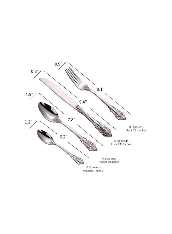 S-TOP Palace Cutlery Set Vintage Gold Flatware Silverware Set, Heavy Duty Stainless Steel Court Utensils High Grade Tableware Knife FoSpoon Coffee Spoon (Silver 4PC) - Image 2