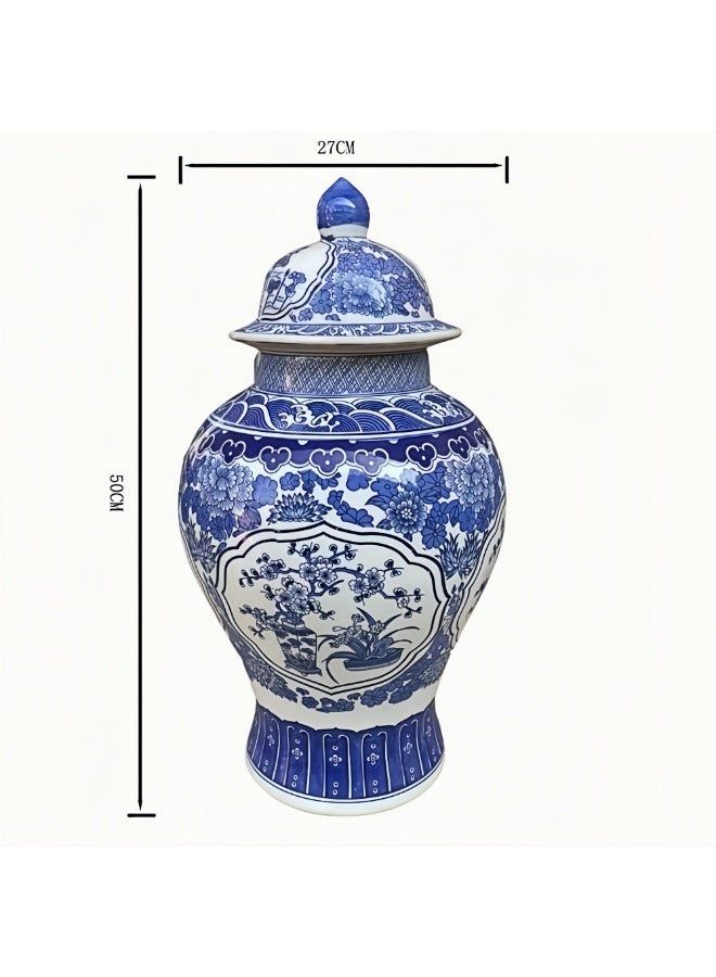 Lumina Blue and White Porcelain Ginger Jar with Lid 50cm Classic Chinese Ceramic Vase Home Decoration Luxury Oriental Style Decorative Jar for Living Room, Dining Table, or Hallway – Perfect for Homes - Image 3
