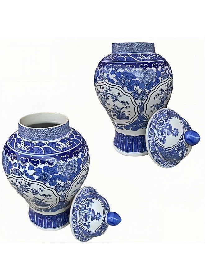 Lumina Blue and White Porcelain Ginger Jar with Lid 50cm Classic Chinese Ceramic Vase Home Decoration Luxury Oriental Style Decorative Jar for Living Room, Dining Table, or Hallway – Perfect for Homes - Image 1