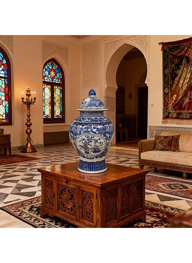 Lumina Blue and White Porcelain Ginger Jar with Lid 50cm Classic Chinese Ceramic Vase Home Decoration Luxury Oriental Style Decorative Jar for Living Room, Dining Table, or Hallway – Perfect for Homes - Image 2