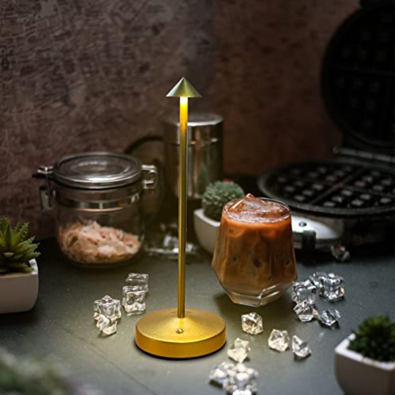 Portable LED touch dimmable bar lamp for bars, restaurant, living room; gold metal; 3000mAh rechargeable battery; 2-level brightness control - Image 3