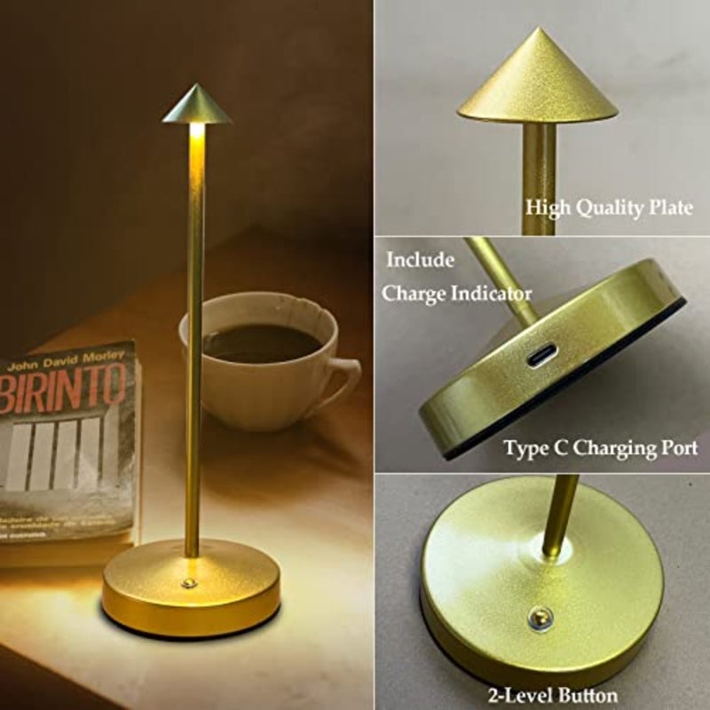 Portable LED touch dimmable bar lamp for bars, restaurant, living room; gold metal; 3000mAh rechargeable battery; 2-level brightness control - Image 5