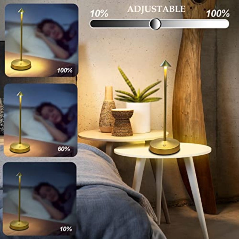 Portable LED touch dimmable bar lamp for bars, restaurant, living room; gold metal; 3000mAh rechargeable battery; 2-level brightness control - Image 4