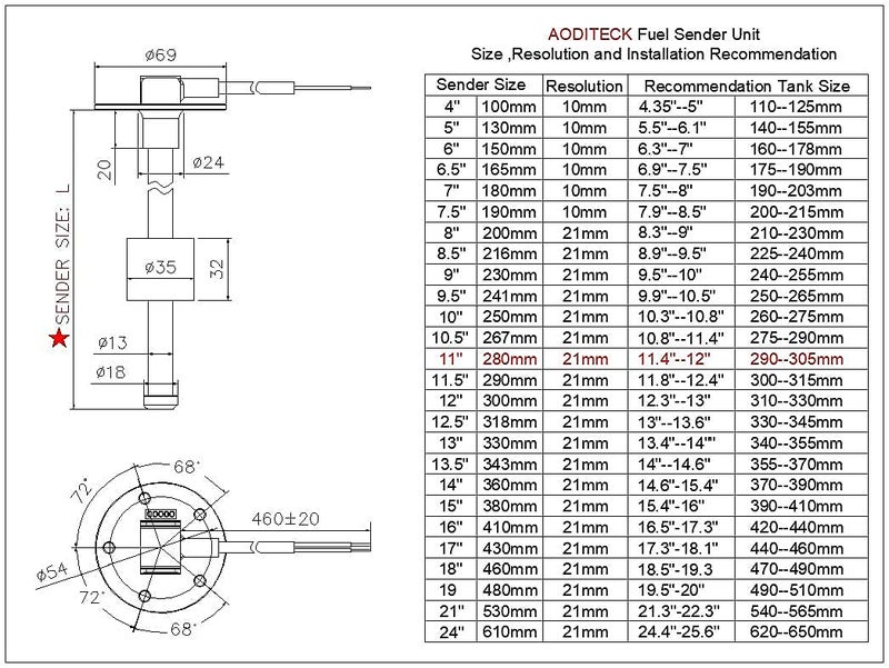 AODITECK 240-33 ohms 11"(280mm) Boat Fuel Tank Sending Unit Fuel Sending Unit Marine Truck Car Fuel Water Level Sensor Marine Gas Water Tank Sensor Fuel Gauge Sending Unit Truck Gas Water Tank Sender - Image 4