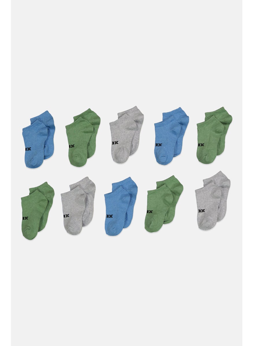 RBX Kids Boy 10 Pairs Brand Logo Ankle Socks, Grey  - Image 1