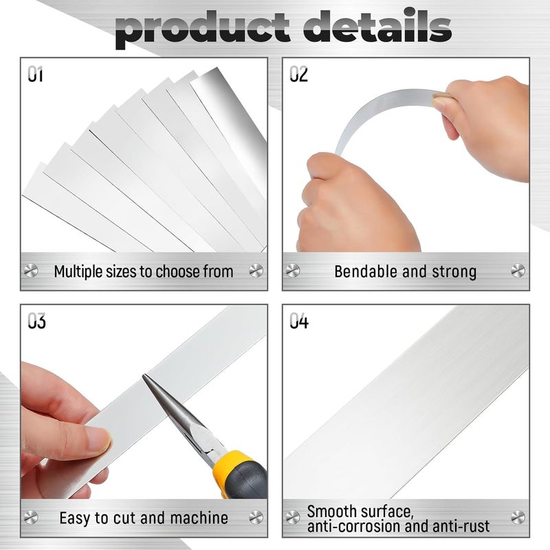 Blulu بلولو 24 قطعة شرائط من الفولاذ المقاوم للصدأ 304 بعرض 1 بوصة وطول 12 بوصة مجموعة متنوعة من سمك 8 أحجام ورقة معدنية رقيقة لأدوات ملء الفجوات في المطبخ وتحسين المنزل - Image 4