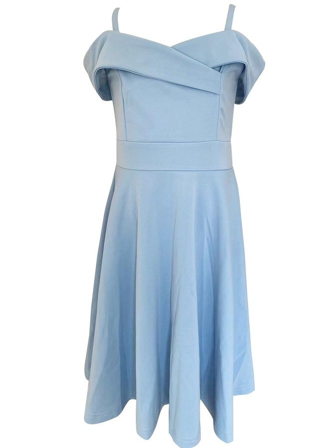 LuckyShe Girls Elegant Princess Cold Shoulder Fold Pleated High Waist Flared A Line Party Dresses,8-14 Years, Light Blue, 12 Years - Image 4