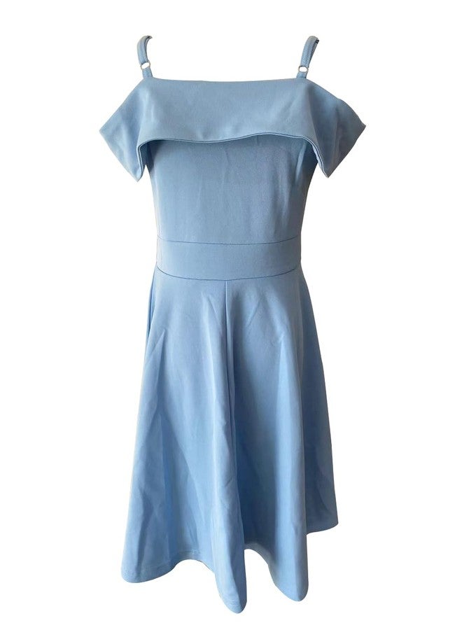 LuckyShe Girls Elegant Princess Cold Shoulder Fold Pleated High Waist Flared A Line Party Dresses,8-14 Years, Light Blue, 12 Years - Image 5