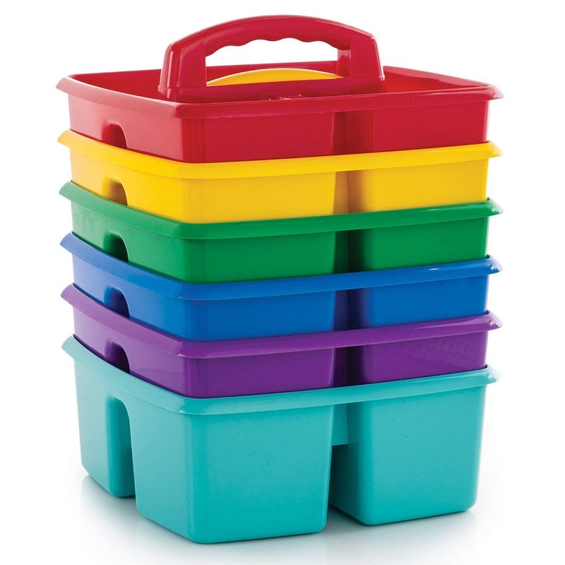 Storex Classroom Caddy, 9.25 x 9.25 x 5.25 Inches, Assorted Colors, Color Assortment Will Vary, Case of 6 (00940U06C), Small Caddy - Image 1