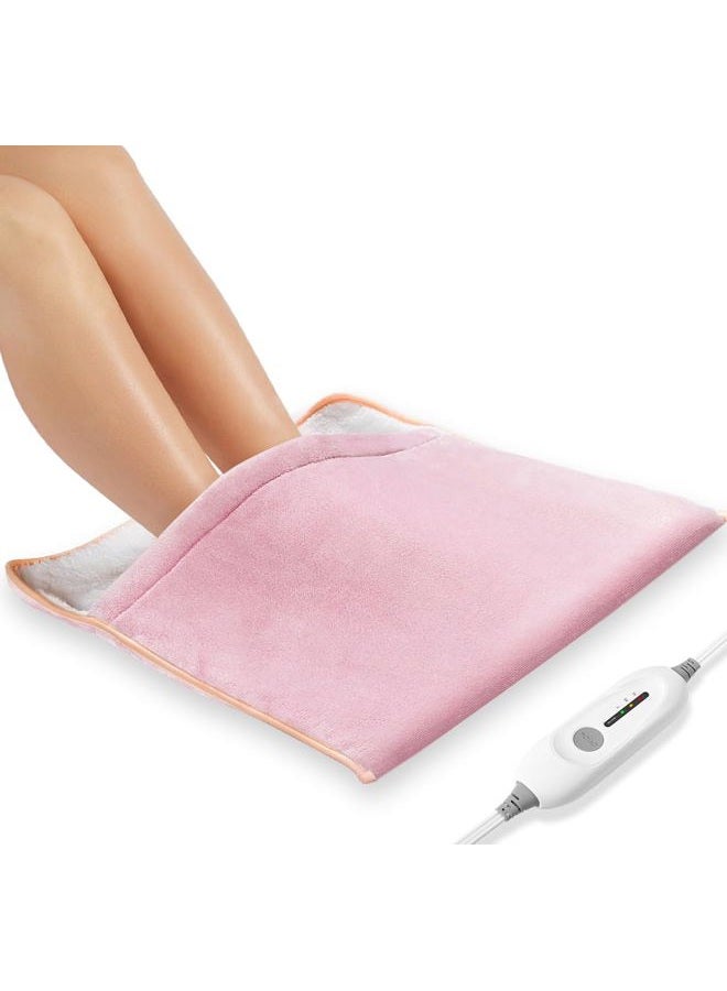 FIGERM Electric Foot Warmer, Ultra Soft Flannel Heating Pad, Extra Large for Bed, Abdomen, Feet, Back, Cramp, Office or Home, Under Desk, 10ft Cord, Auto Shutoff, 22"x20", Pink - Image 1
