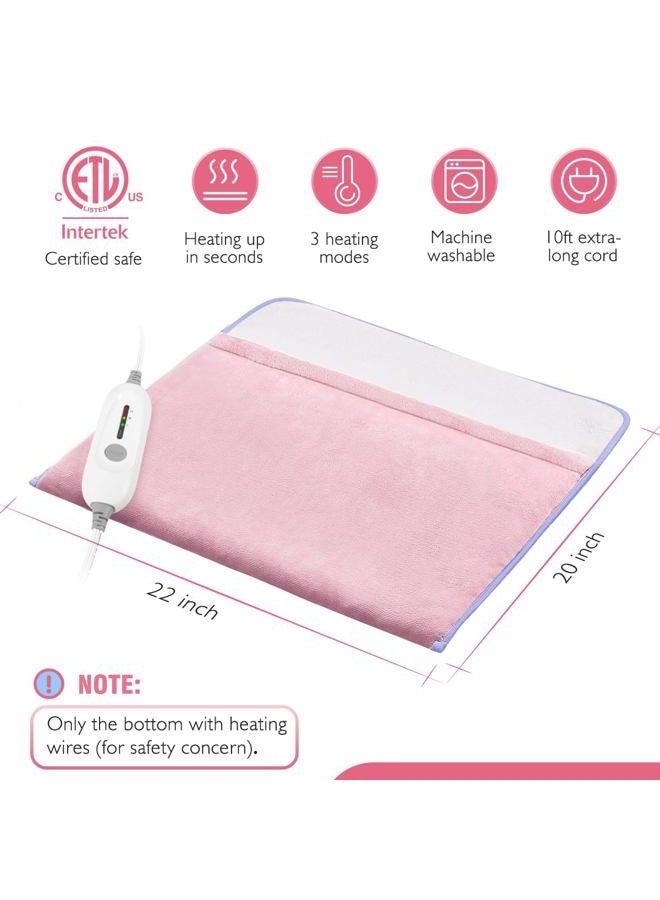 FIGERM Electric Foot Warmer, Ultra Soft Flannel Heating Pad, Extra Large for Bed, Abdomen, Feet, Back, Cramp, Office or Home, Under Desk, 10ft Cord, Auto Shutoff, 22"x20", Pink - Image 2