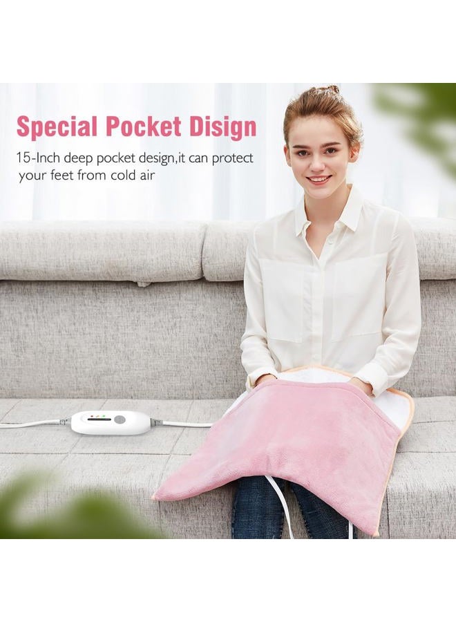 FIGERM Electric Foot Warmer, Ultra Soft Flannel Heating Pad, Extra Large for Bed, Abdomen, Feet, Back, Cramp, Office or Home, Under Desk, 10ft Cord, Auto Shutoff, 22"x20", Pink - Image 5