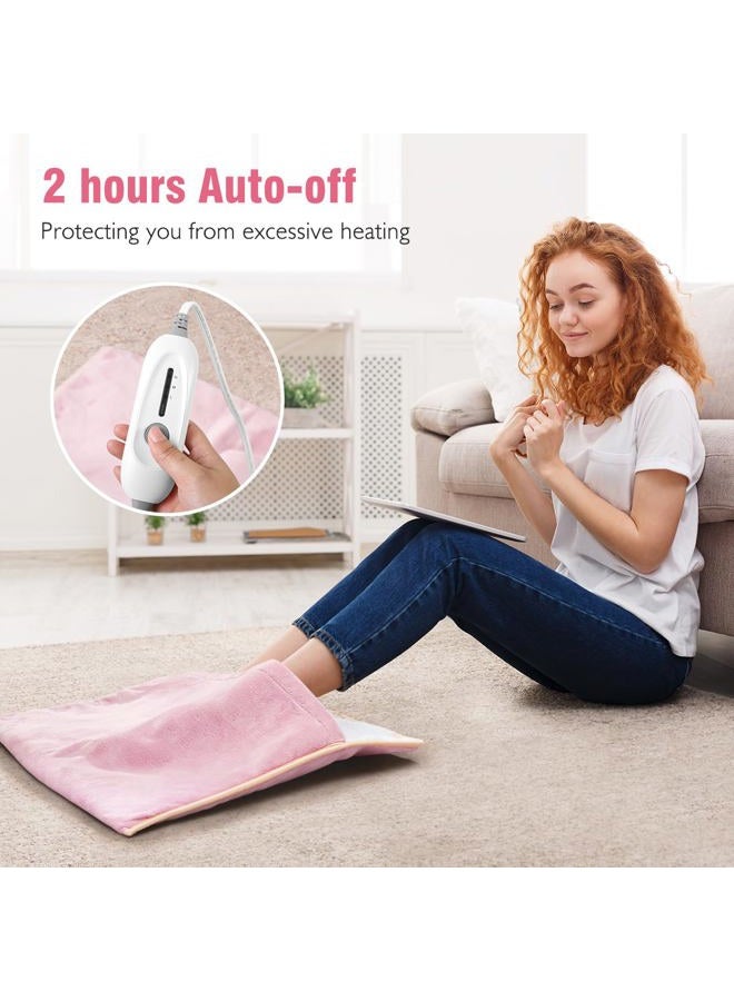 FIGERM Electric Foot Warmer, Ultra Soft Flannel Heating Pad, Extra Large for Bed, Abdomen, Feet, Back, Cramp, Office or Home, Under Desk, 10ft Cord, Auto Shutoff, 22"x20", Pink - Image 4