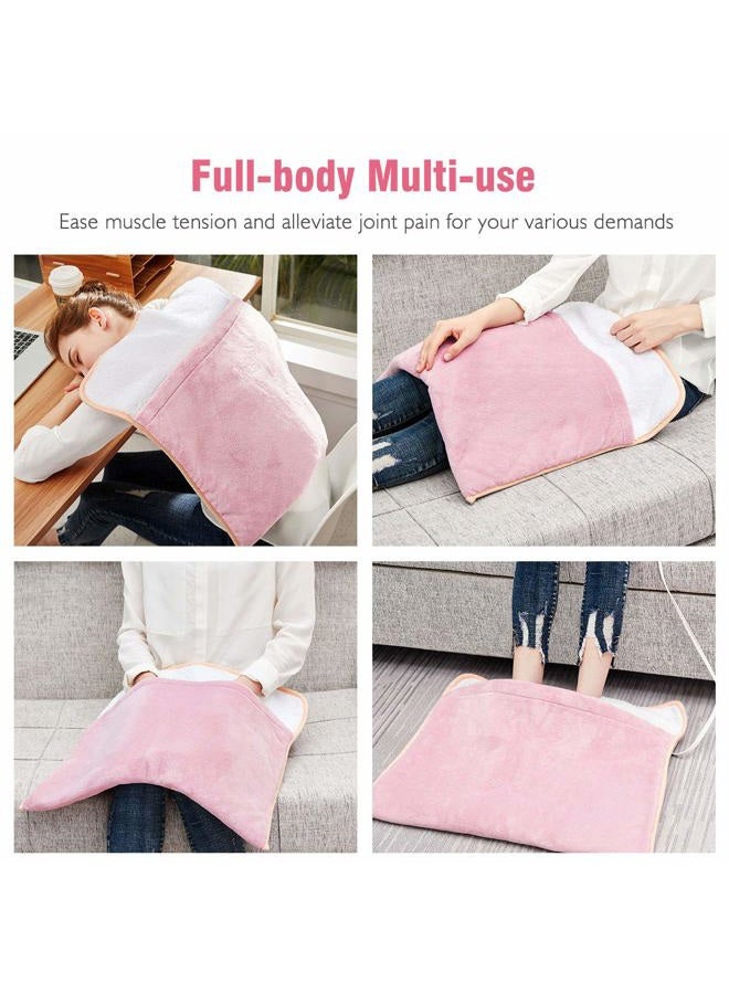 FIGERM Electric Foot Warmer, Ultra Soft Flannel Heating Pad, Extra Large for Bed, Abdomen, Feet, Back, Cramp, Office or Home, Under Desk, 10ft Cord, Auto Shutoff, 22"x20", Pink - Image 3