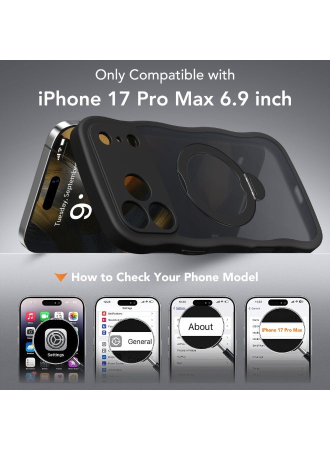 جولبينبوكس غطاء مغناطيسي لهاتف آيفون 17 برو ماكس مع حامل دوّار بزاوية 360 درجة، متوافق مع MagSafe، بتصميم حافة متموجة أنيقة وحماية بمعيار عسكري، غطاء حماية لهاتف آيفون 17 برو ماكس باللون الأسود - Image 2