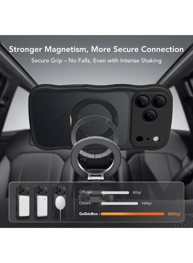 جولبينبوكس غطاء مغناطيسي لهاتف آيفون 17 برو ماكس مع حامل دوّار بزاوية 360 درجة، متوافق مع MagSafe، بتصميم حافة متموجة أنيقة وحماية بمعيار عسكري، غطاء حماية لهاتف آيفون 17 برو ماكس باللون الأسود - Image 3
