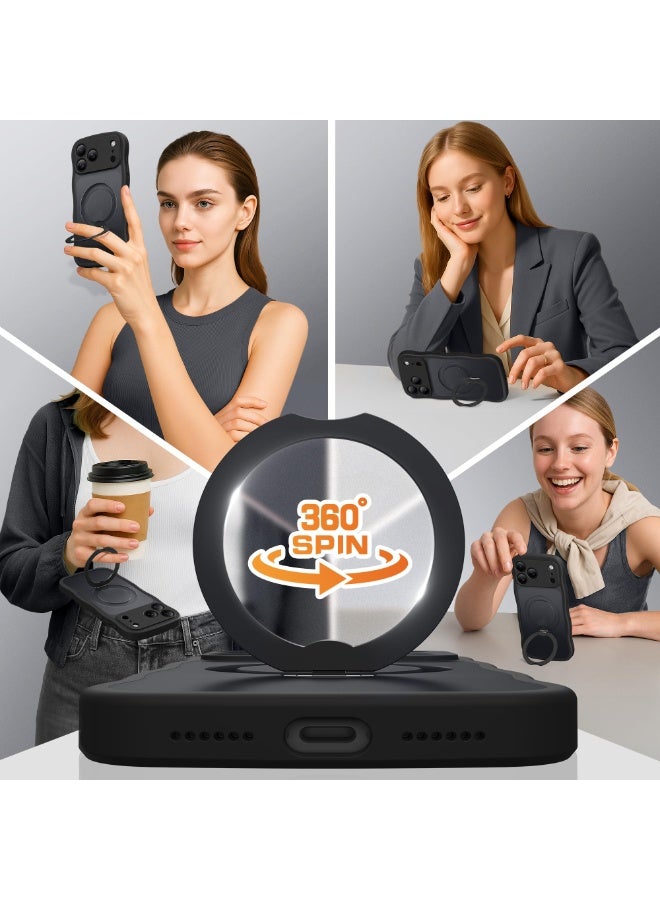 جولبينبوكس غطاء مغناطيسي لهاتف آيفون 17 برو ماكس مع حامل دوّار بزاوية 360 درجة، متوافق مع MagSafe، بتصميم حافة متموجة أنيقة وحماية بمعيار عسكري، غطاء حماية لهاتف آيفون 17 برو ماكس باللون الأسود - Image 4