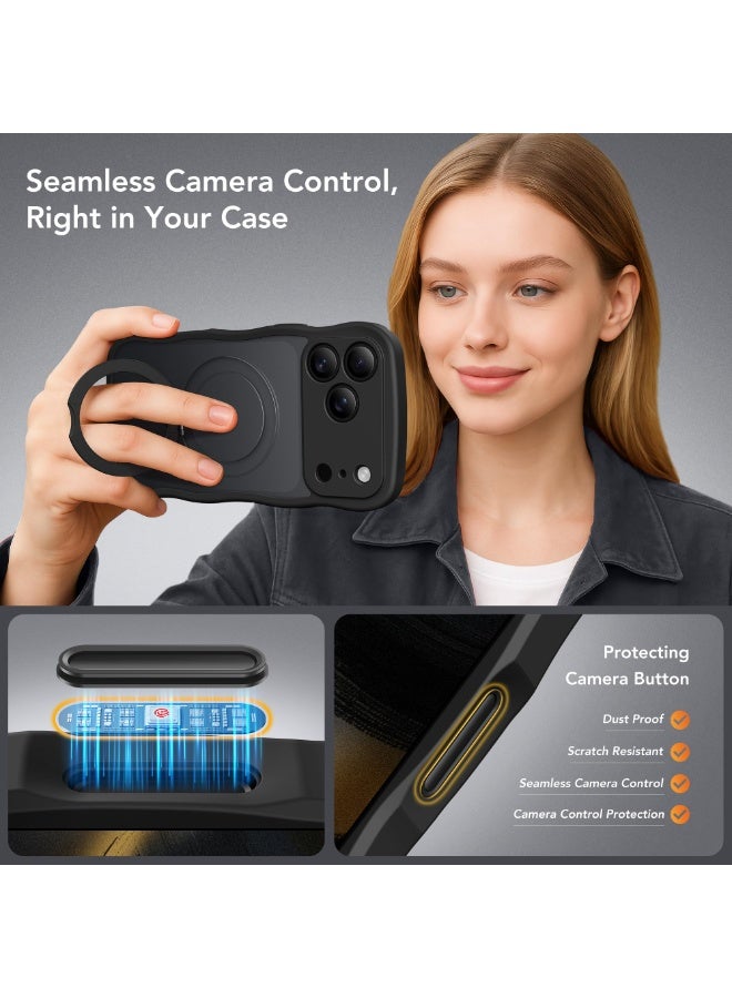 جولبينبوكس غطاء مغناطيسي لهاتف آيفون 17 برو ماكس مع حامل دوّار بزاوية 360 درجة، متوافق مع MagSafe، بتصميم حافة متموجة أنيقة وحماية بمعيار عسكري، غطاء حماية لهاتف آيفون 17 برو ماكس باللون الأسود - Image 5