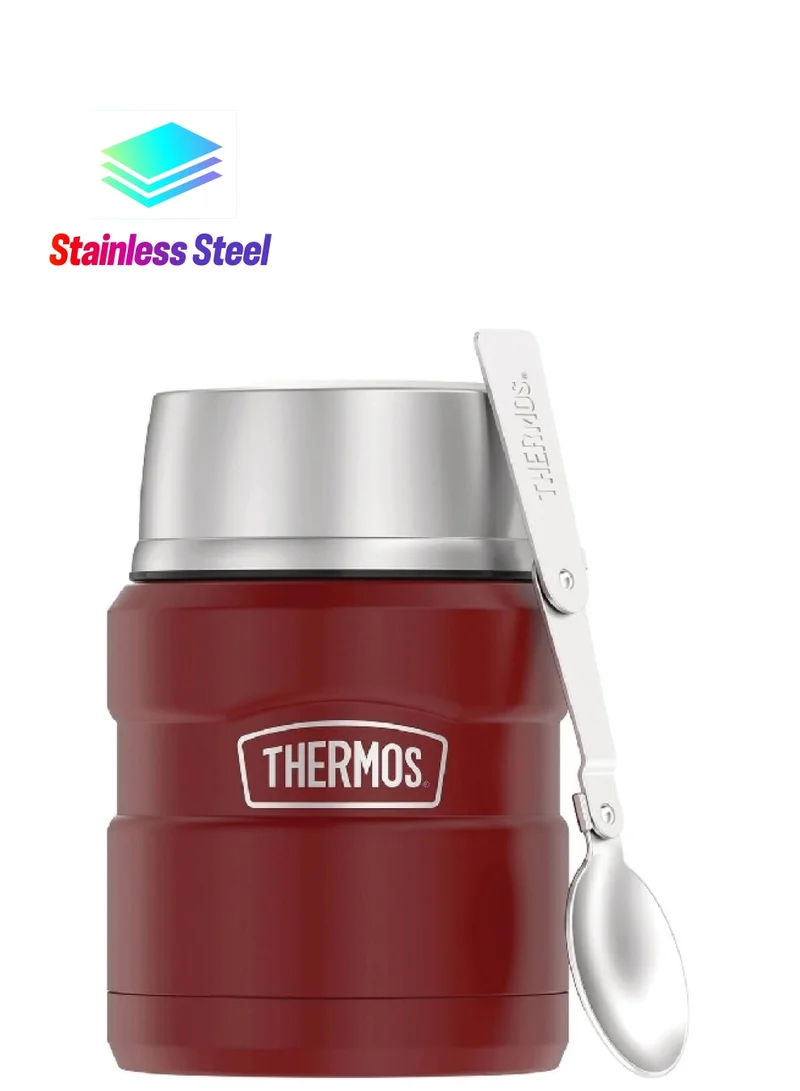 THERMOS Vacuum Insulated Stainless Steel Food Jar with Spoon Matte Red and Silver 16oz SK3000MR4