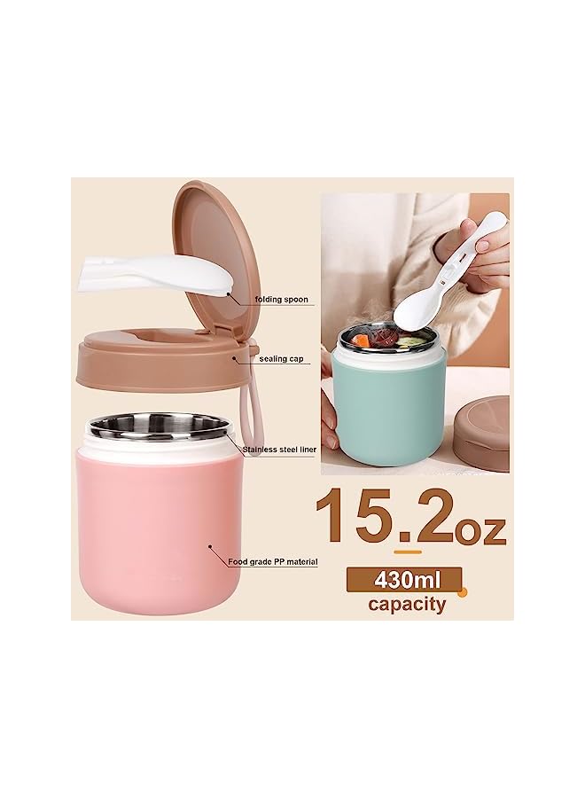 Zaboon With Foldable Spoon Stainless Steel Vacuum Insulated Kids Food Jar Leak Proof Portable Insulated Food Container 15.2 Oz  430Ml (Pink) - Image 3