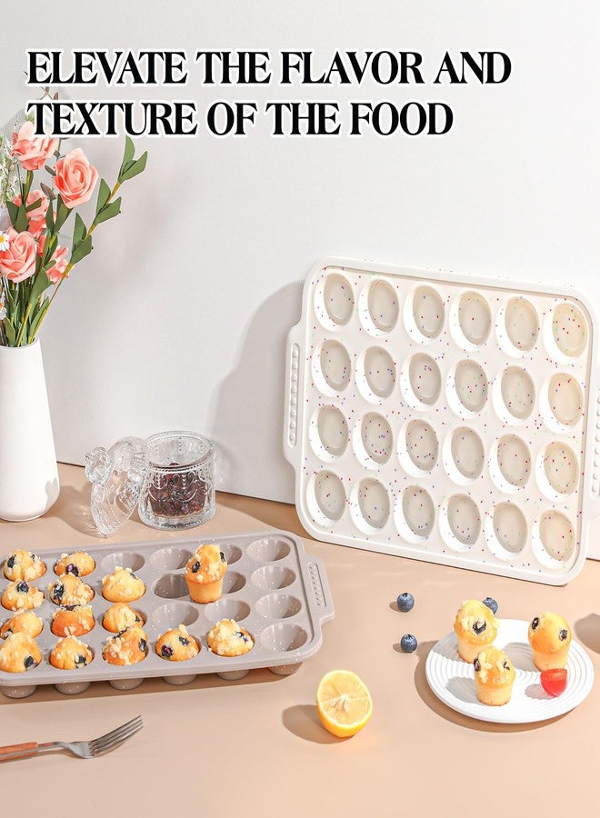 AOTASO 2 Pcs Silicone Muffin Pans for Baking with Metal Reinforced Frame, Nonstick Cupcake Tray for Oven, 24 Cups Mini Size Silicone Molds for Egg Bites, Dishwasher Safe (Brown, Cream) - Image 5