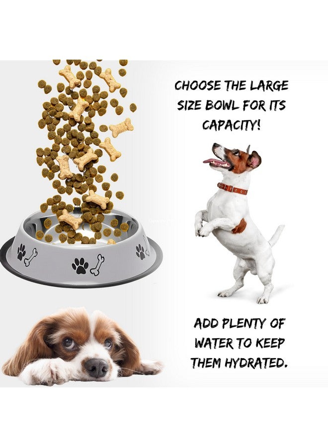 Stainless Steel Paw & Bone Print Bowl - 700Ml, (Grey, Medium) For Small To Medium Dogs (700Ml - Pack Of 2, Grey) - Image 3