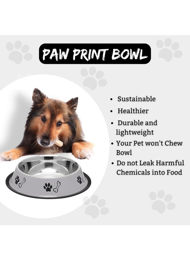 Stainless Steel Paw & Bone Print Bowl - 700Ml, (Grey, Medium) For Small To Medium Dogs (700Ml - Pack Of 2, Grey) - Image 5