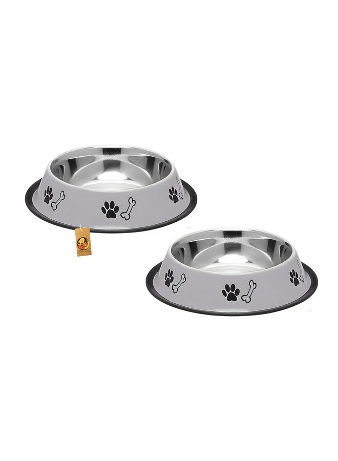 Stainless Steel Paw & Bone Print Bowl - 700Ml, (Grey, Medium) For Small To Medium Dogs (700Ml - Pack Of 2, Grey) - Image 1