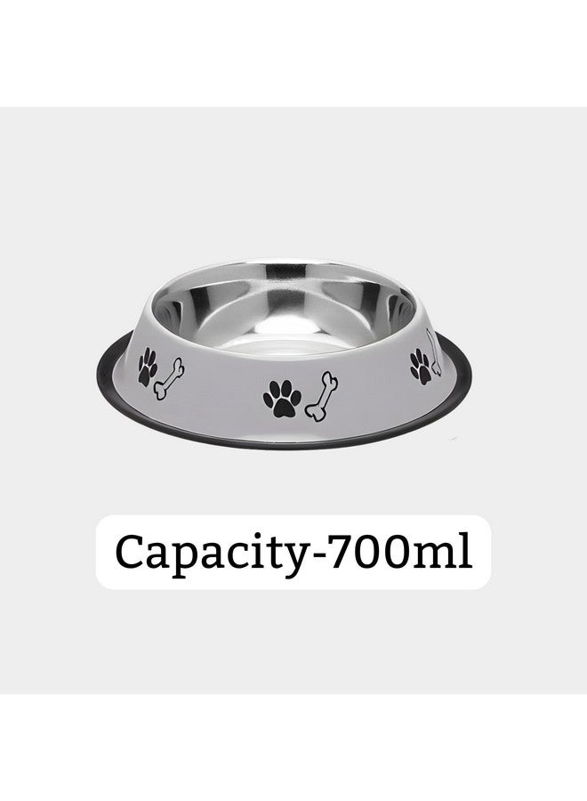 Stainless Steel Paw & Bone Print Bowl - 700Ml, (Grey, Medium) For Small To Medium Dogs (700Ml - Pack Of 2, Grey) - Image 2
