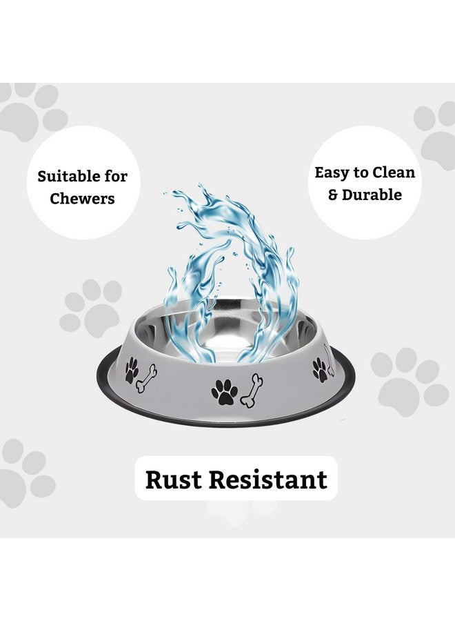 Stainless Steel Paw & Bone Print Bowl - 700Ml, (Grey, Medium) For Small To Medium Dogs (700Ml - Pack Of 2, Grey) - Image 4