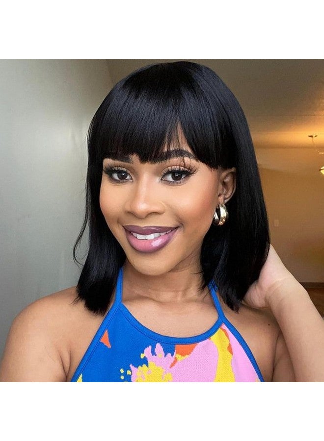 Colorful Queen Olorful Queen Bob Wigs For Women Black Short Bob Wig With Bangs Yaki Straight Synthetic Hair Wigs Daily Costume Wig For Women Natural Looking For Daily Use - Image 1