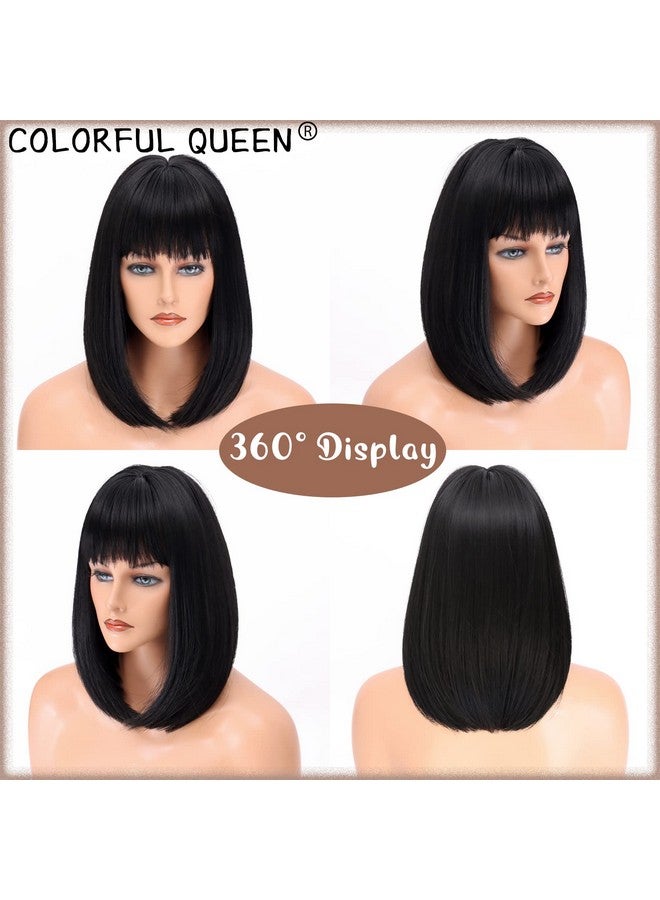 Colorful Queen Olorful Queen Bob Wigs For Women Black Short Bob Wig With Bangs Yaki Straight Synthetic Hair Wigs Daily Costume Wig For Women Natural Looking For Daily Use - Image 5
