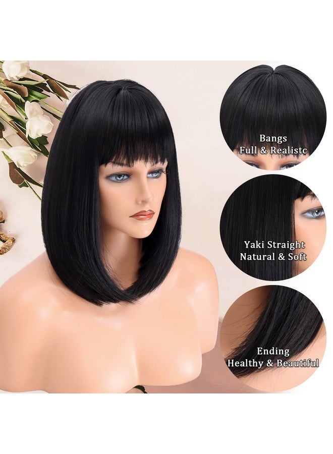 Colorful Queen Olorful Queen Bob Wigs For Women Black Short Bob Wig With Bangs Yaki Straight Synthetic Hair Wigs Daily Costume Wig For Women Natural Looking For Daily Use - Image 3